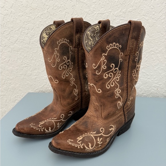 Brown Embroidered Cowboy Boots Girls 12.5 - Picture 1 of 6